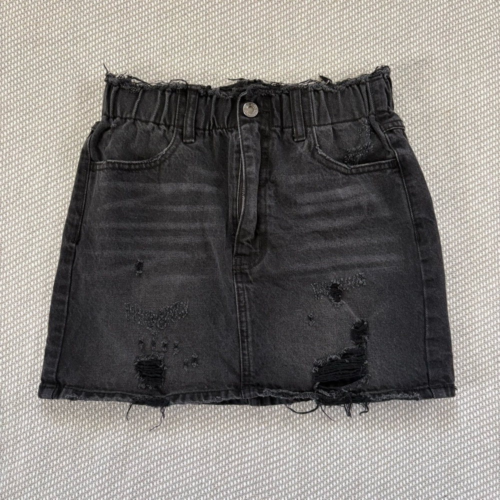 Vervet Black Distressed Ripped Grunge Denim Cotton Mini Jean Skirt Sz Xs